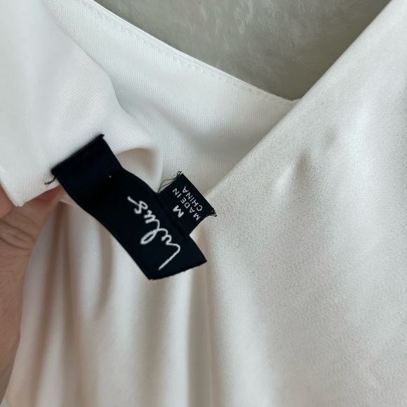 LStrictly Romance White Satin Asymmetrical Tiered Midi Dress - Picture 7 of 8